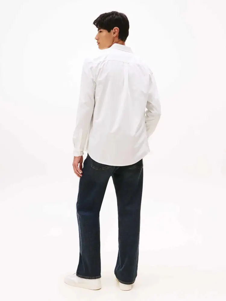 camicia bianca uomo in cotone mini logo sul petto miniatura 3