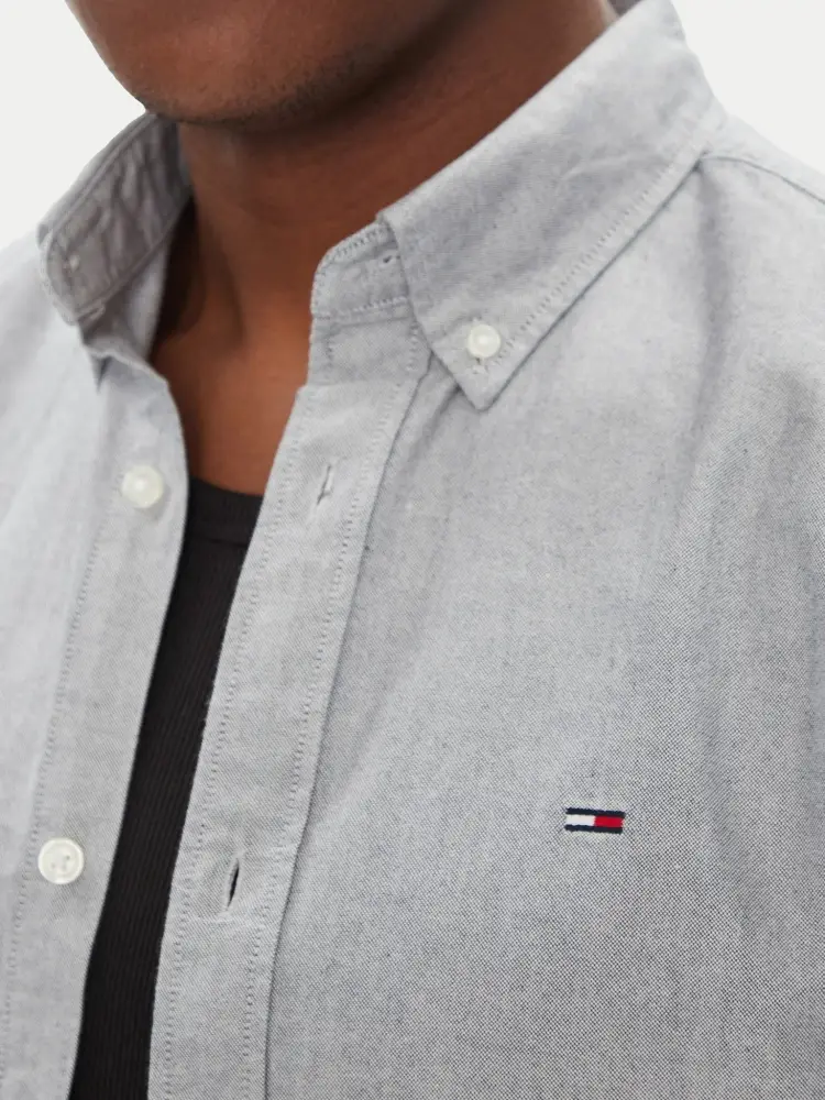 camicia blu chiaro uomo in cotone micro logo sul petto miniatura 3