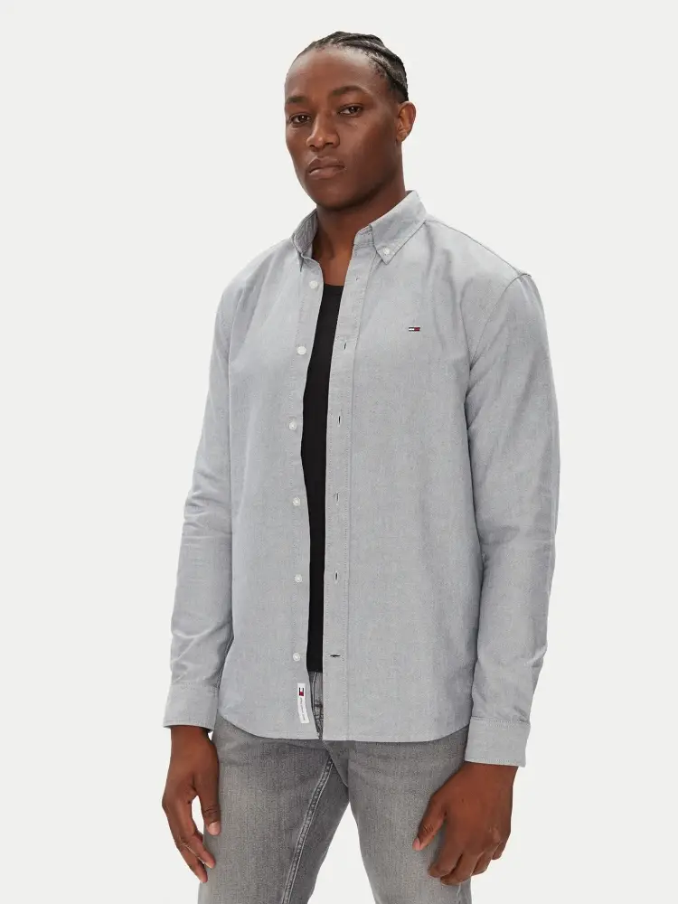 camicia blu chiaro uomo in cotone micro logo sul petto