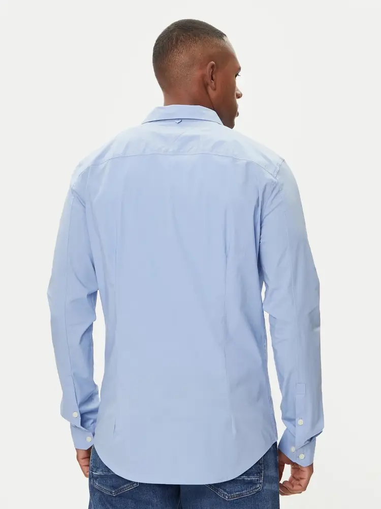camicia celeste uomo in cotone slim fit mini logo sul petto miniatura 2