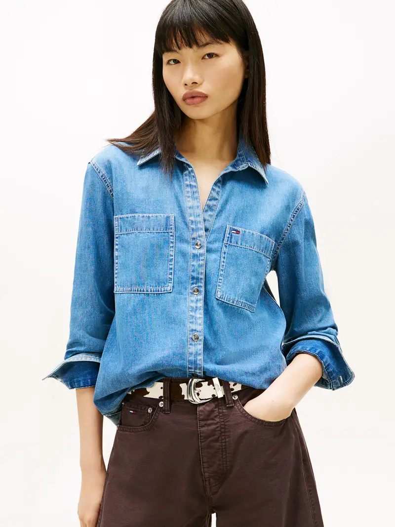 Camicia da donna blu denim miniatura 2