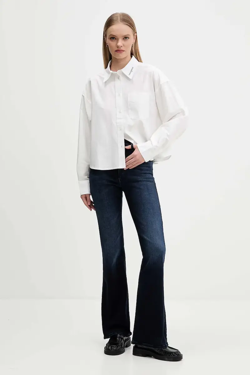 camicia in cotone donna colore bianco DW0DW21455 miniatura 2