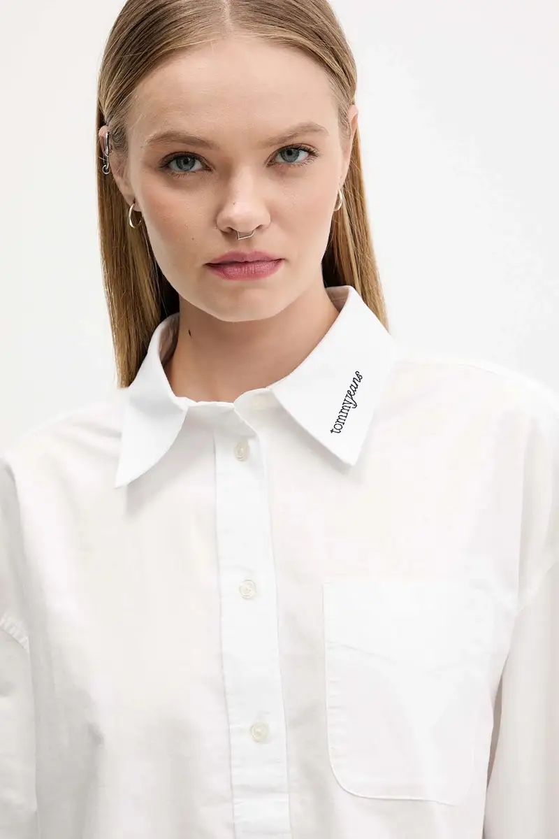 camicia in cotone donna colore bianco DW0DW21455 miniatura 4