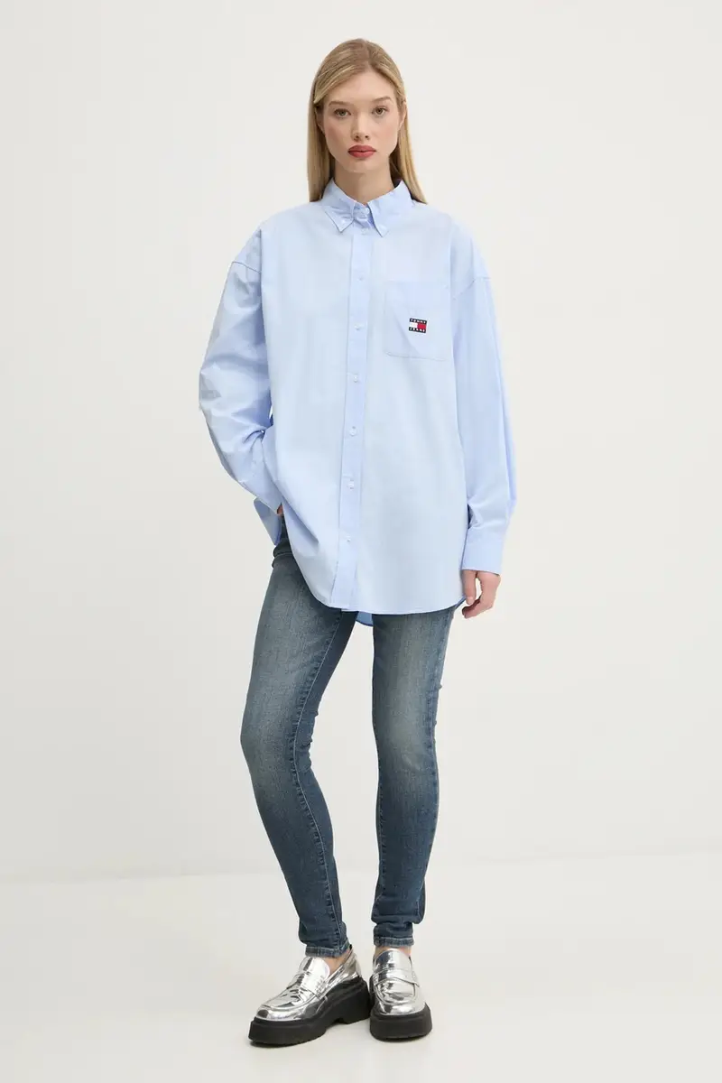 camicia in cotone donna colore blu DW0DW19357 miniatura 2