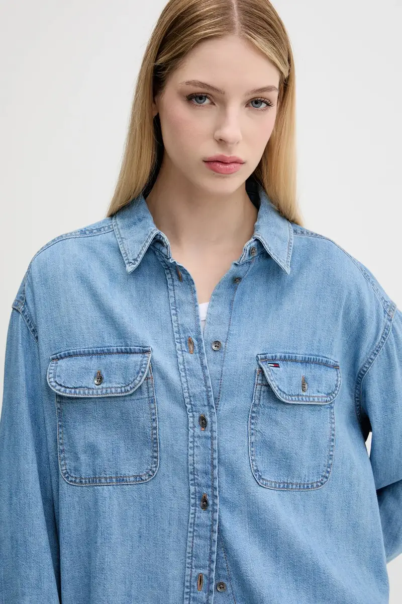 camicia in cotone donna colore blu DW0DW21073 miniatura 4