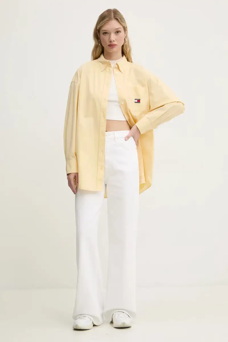 camicia in cotone donna colore giallo DW0DW19357 miniatura 2