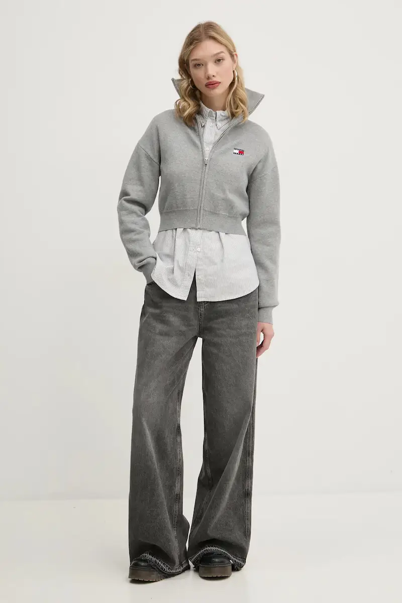 camicia in cotone donna colore grigio DW0DW19890 miniatura 2