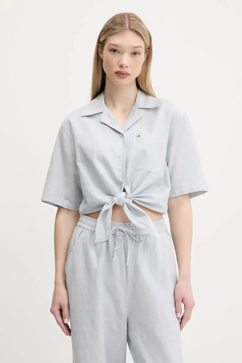 camicia in lino misto donna colore blu DW0DW20286