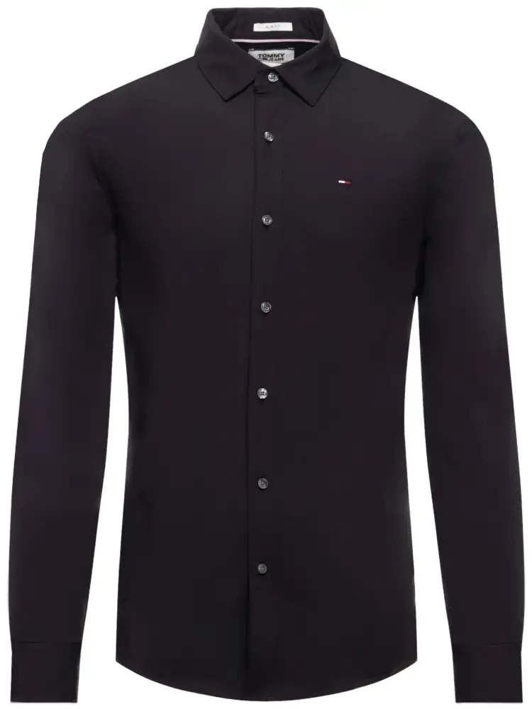 camicia nera uomo in cotone slim fit mini logo sul petto miniatura 2