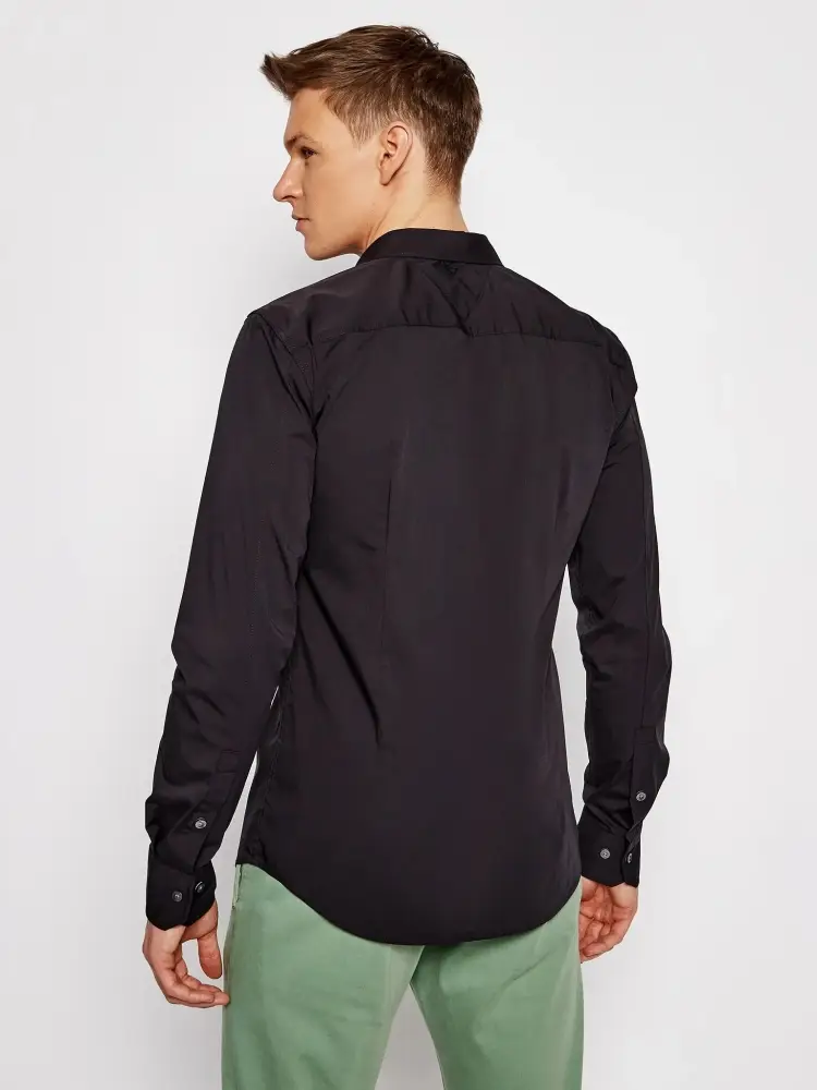camicia nera uomo in cotone slim fit mini logo sul petto miniatura 3