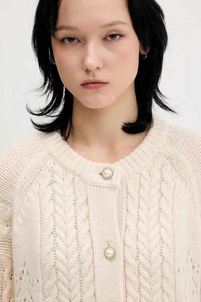 cardigan con lana colore beige DW0DW22511 miniatura 4