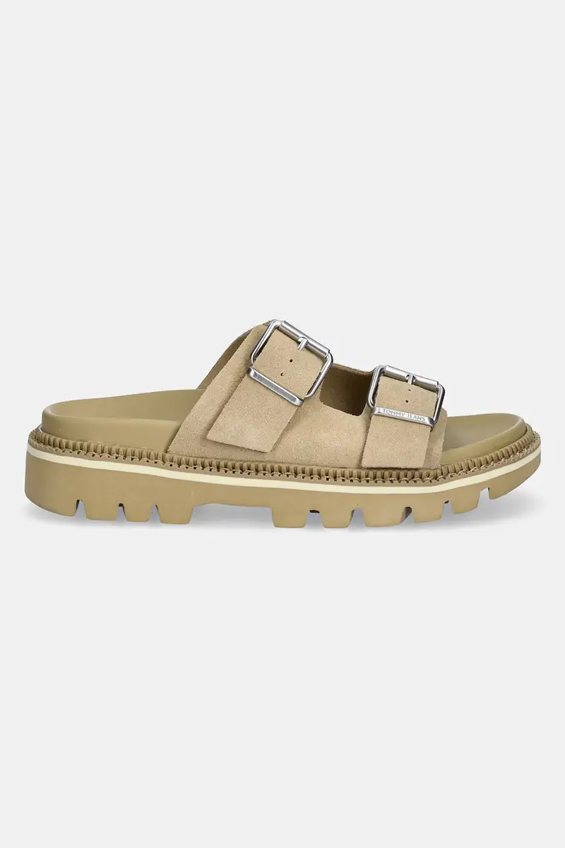 ciabatte slide in camoscio DOUBLE STRAP SANDAL SUEDE donna colore beige EN0EN02797 miniatura 2