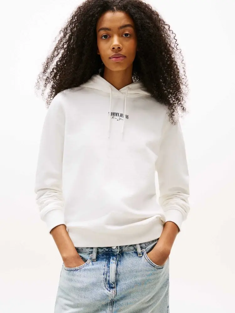 felpa bianca donna in cotone con cappuccio logo sul davanti
