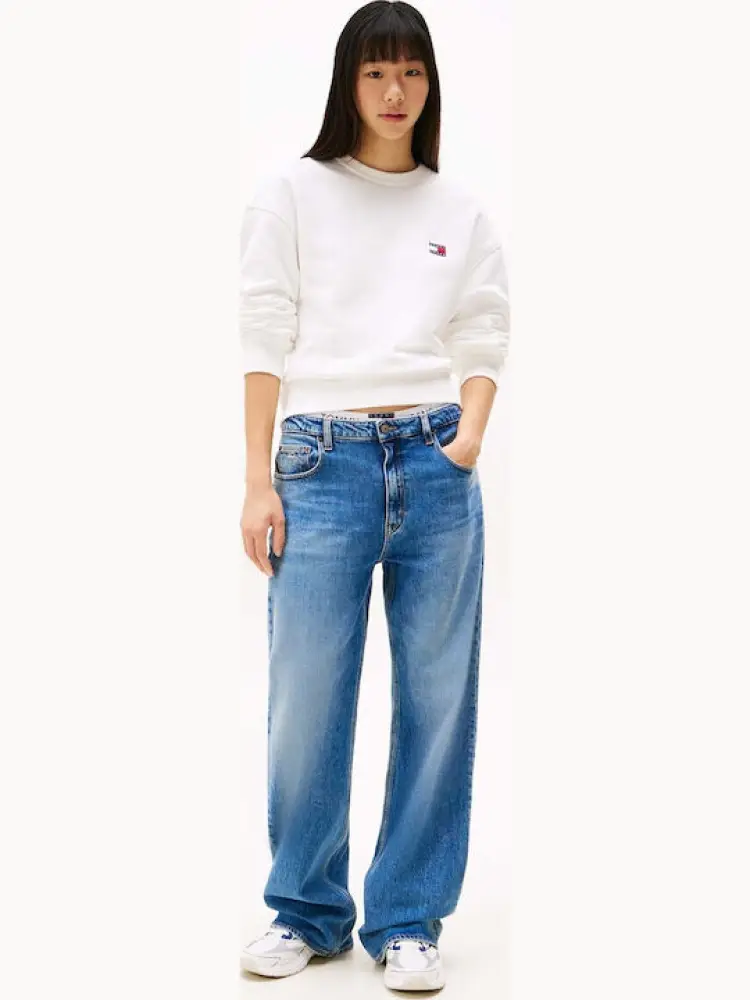 felpa bianca donna in cotone girocollo logo sul petto miniatura 2