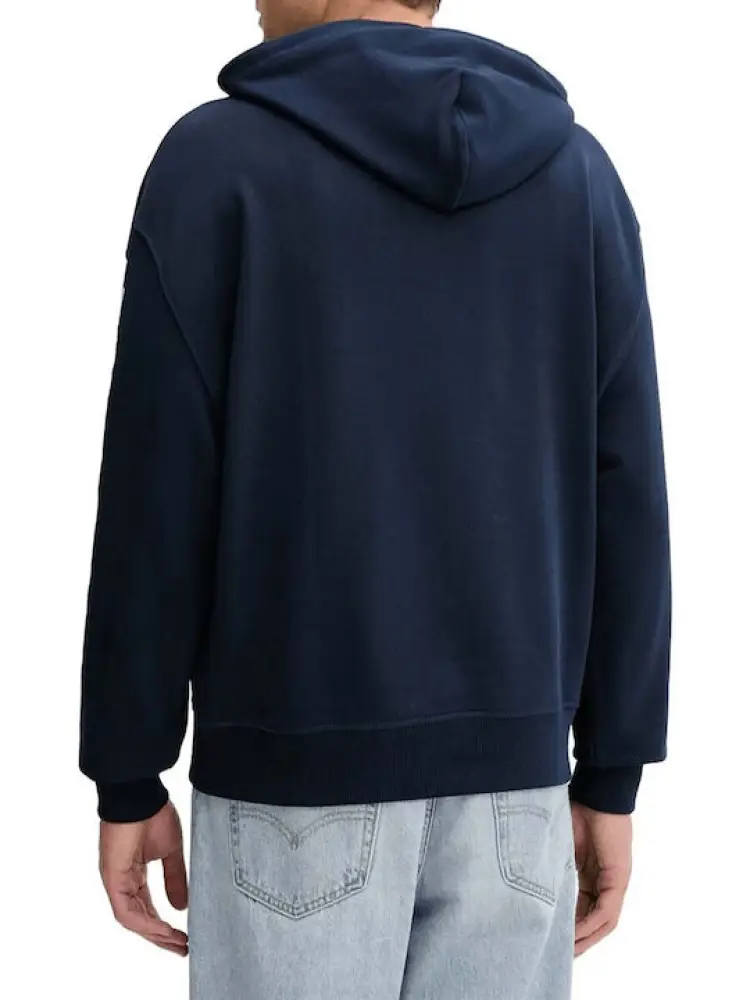felpa blu navy uomo in cotone con cappuccio maxi logo sul braccio miniatura 2