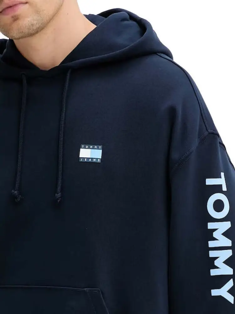 felpa blu navy uomo in cotone con cappuccio maxi logo sul braccio miniatura 3