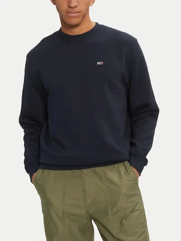 felpa blu navy uomo in cotone girocollo mini logo sul petto