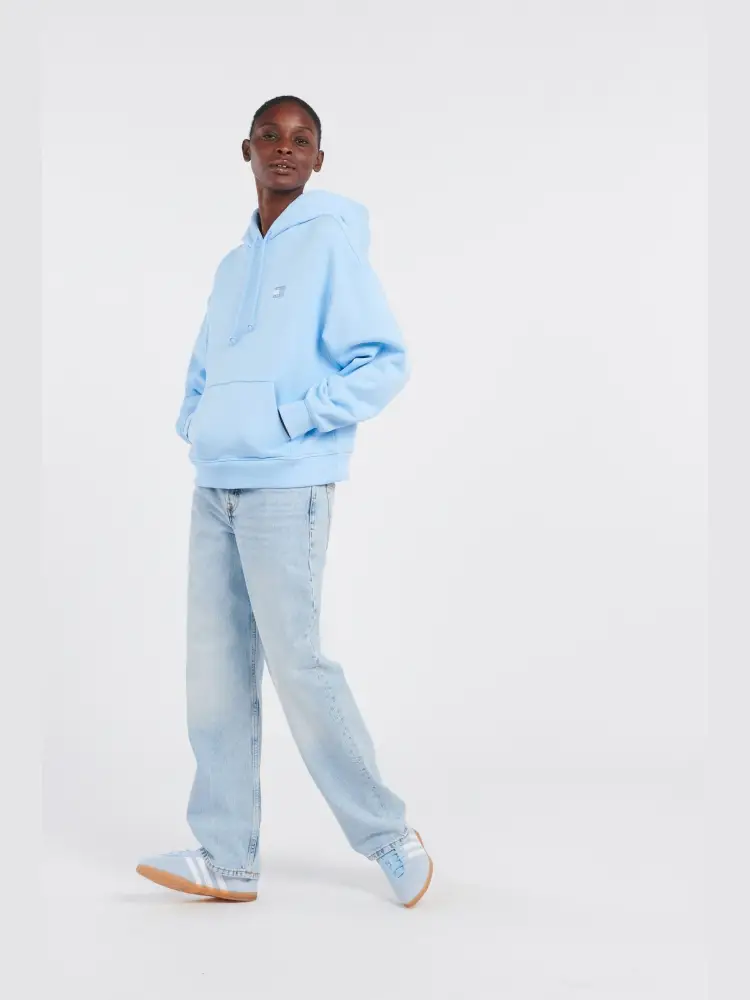 felpa celeste donna in cotone con cappuccio logo sul petto miniatura 2