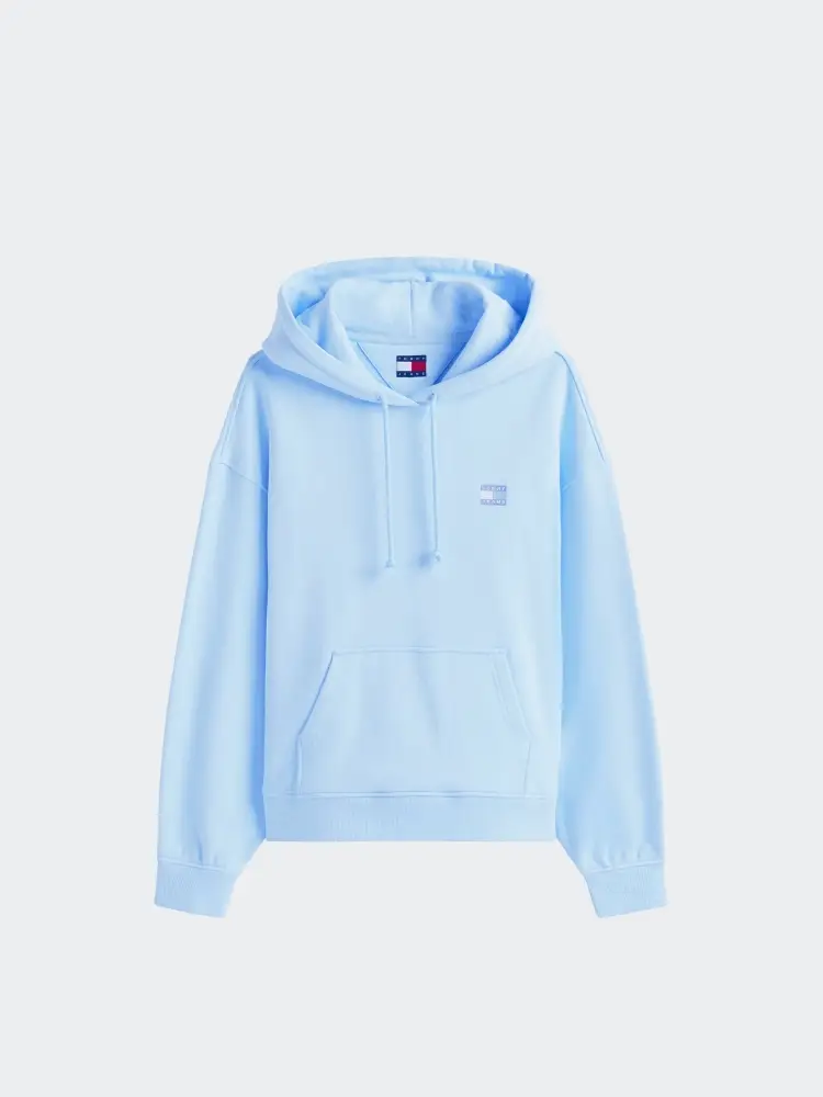 felpa celeste donna in cotone con cappuccio logo sul petto