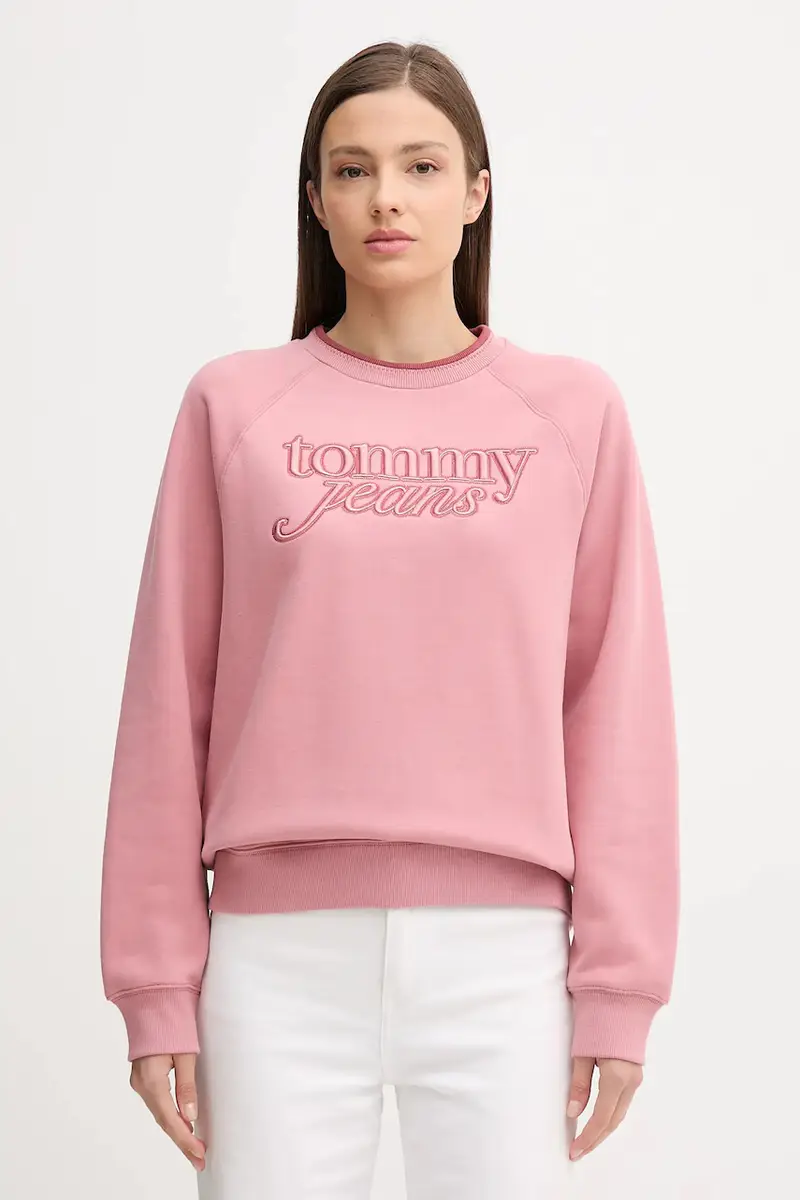 felpa donna colore arancione con applicazione DW0DW21196