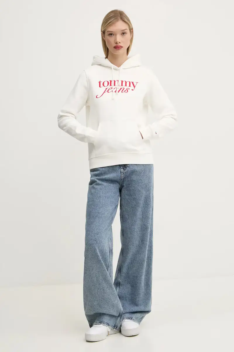 felpa donna colore beige con cappuccio DW0DW20170 miniatura 2