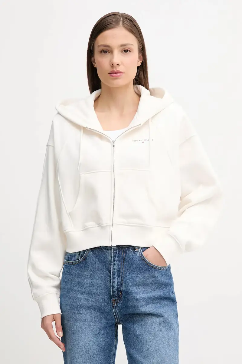 felpa donna colore beige con cappuccio DW0DW21163 Bianco