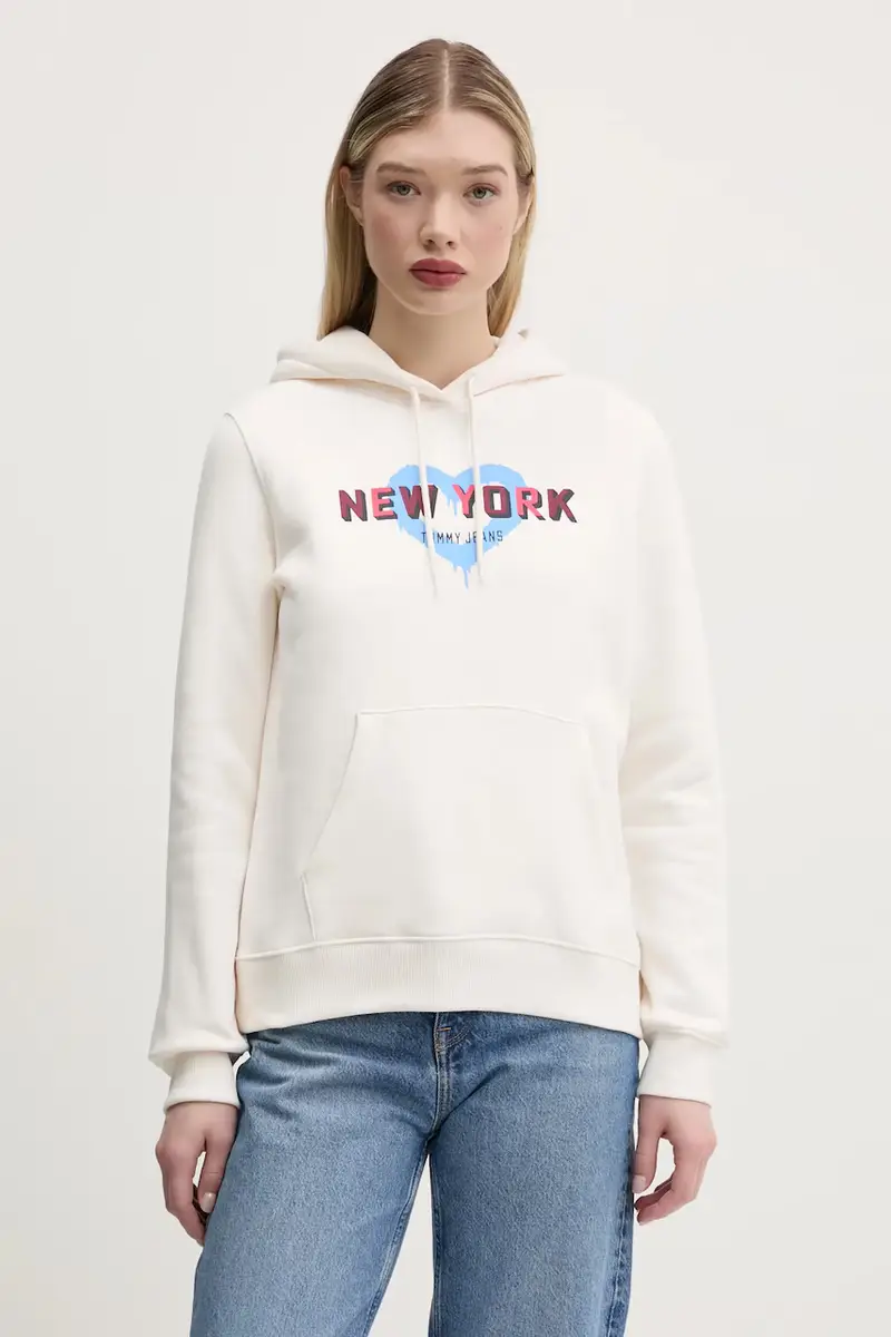 felpa donna colore beige con cappuccio DW0DW21771