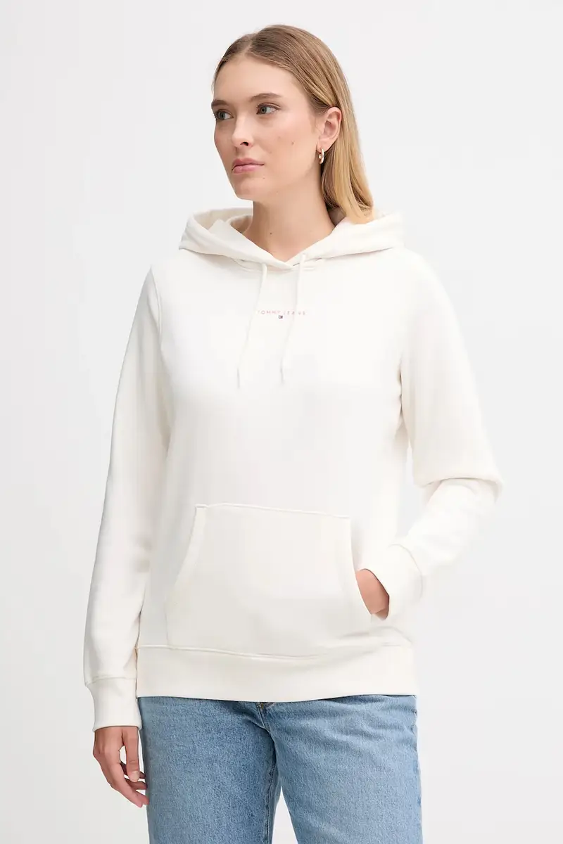 felpa donna colore beige con cappuccio DW0DW21963