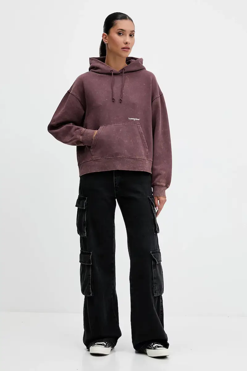 felpa donna colore marrone con cappuccio DW0DW21609 miniatura 2