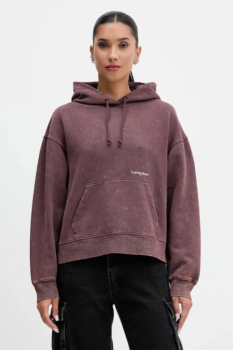 felpa donna colore marrone con cappuccio DW0DW21609