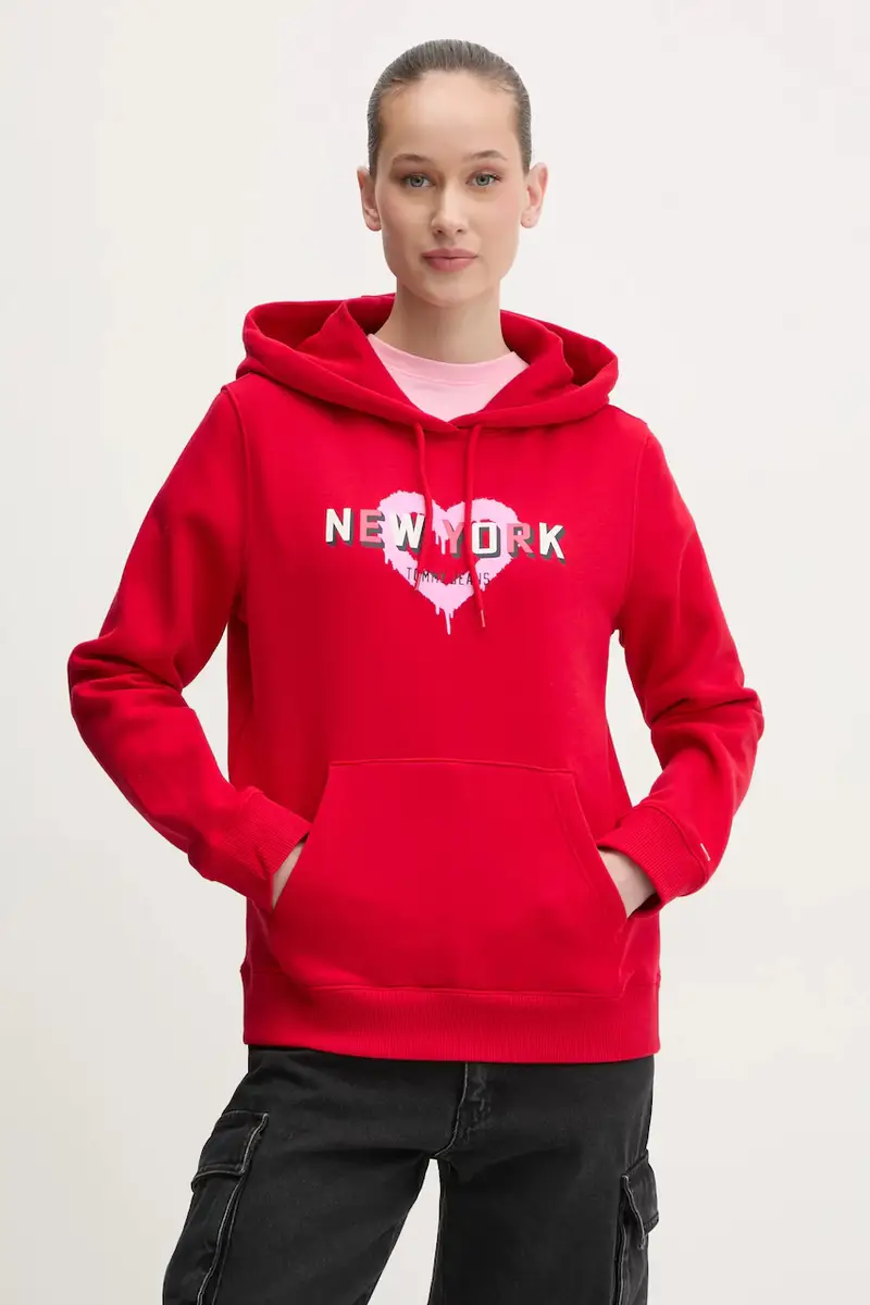 felpa donna colore rosso con cappuccio DW0DW21771