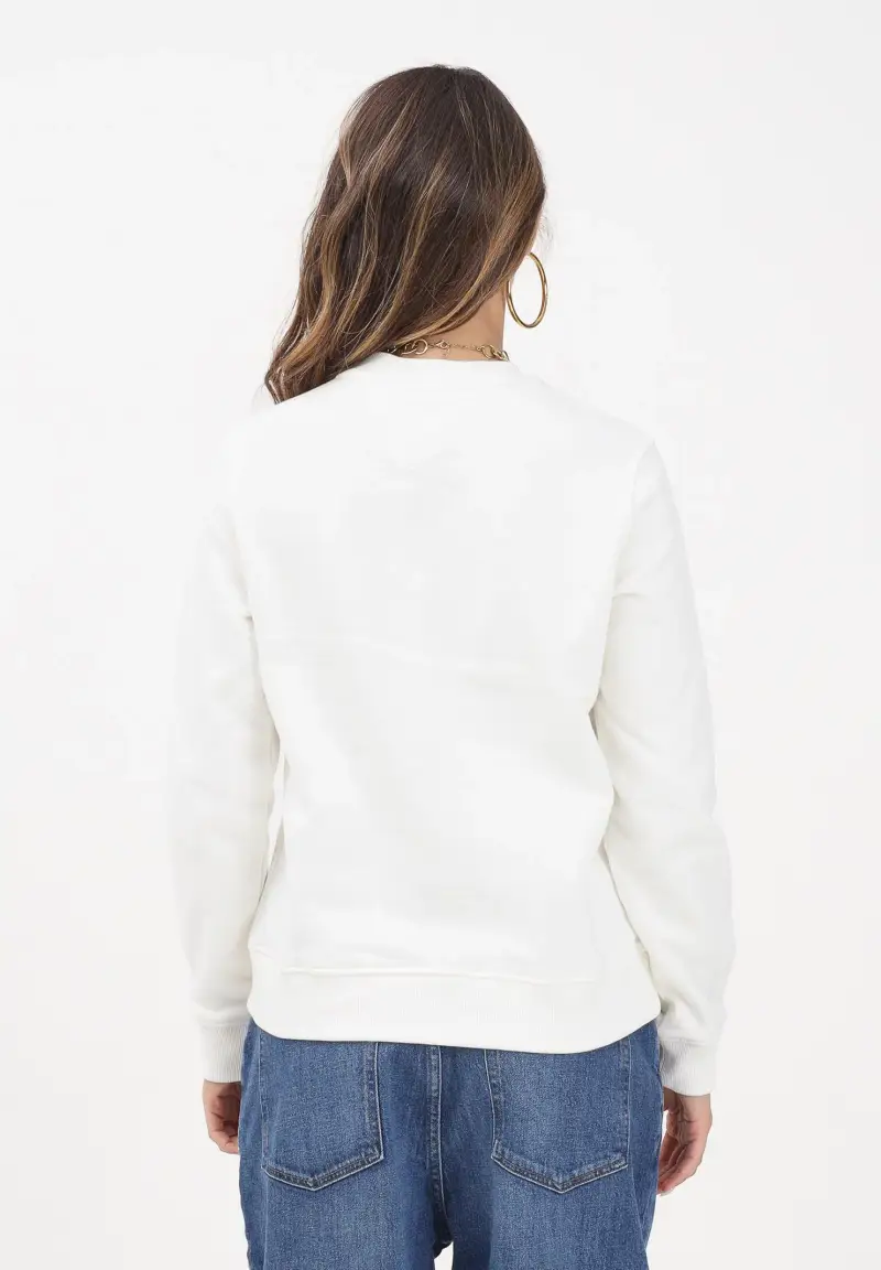 Felpa girocollo bianca da donna con stampa logo miniatura 3