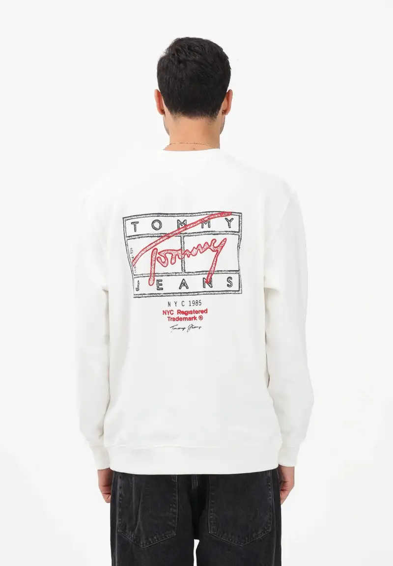 Felpa girocollo bianca da uomo con stampa miniatura 3