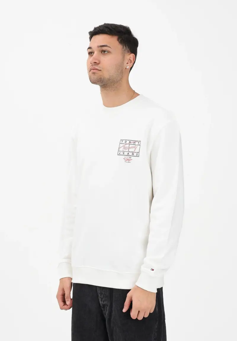 Felpa girocollo bianca da uomo con stampa