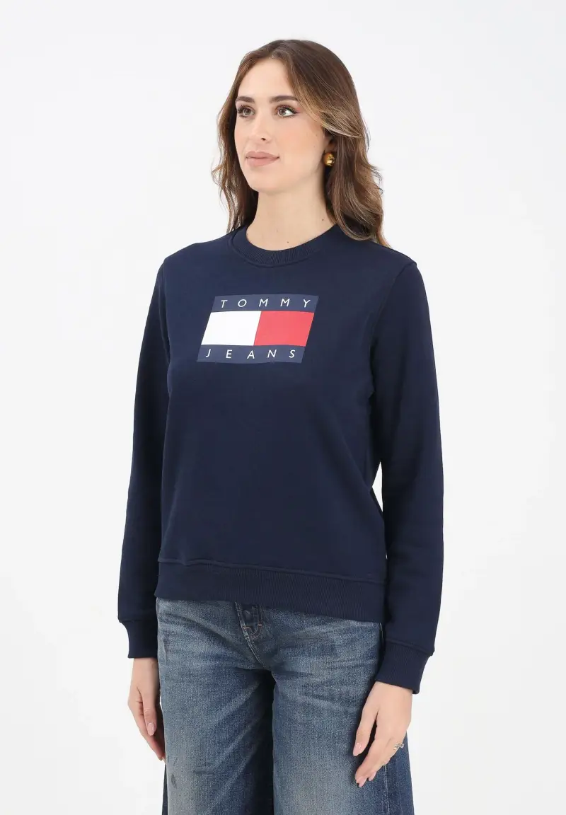 Felpa girocollo blu da donna con stampa logo