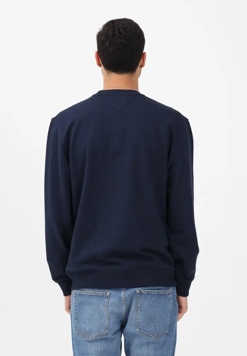 Felpa girocollo blu da uomo con stampa logo miniatura 3