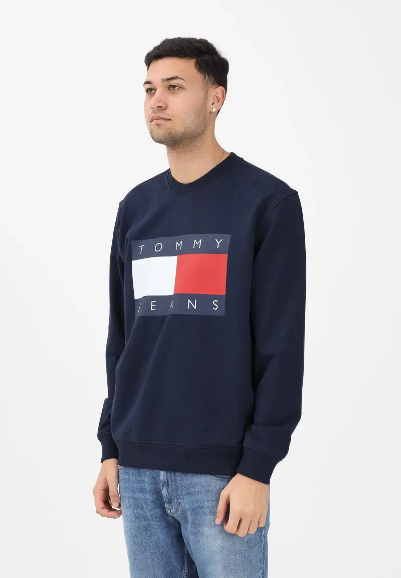 Felpa girocollo blu da uomo con stampa logo