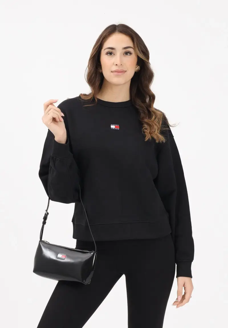 Felpa girocollo nera da donna con logo miniatura 2