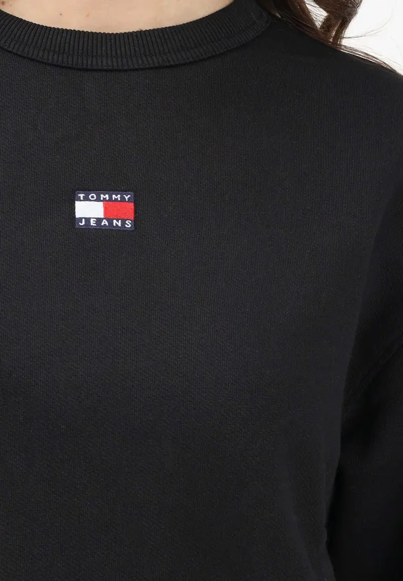 Felpa girocollo nera da donna con logo miniatura 3