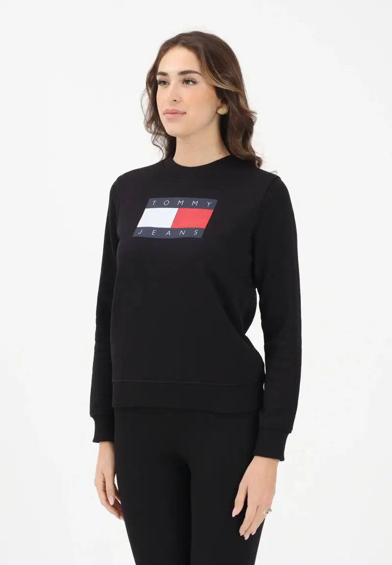 Felpa girocollo nera da donna con stampa logo