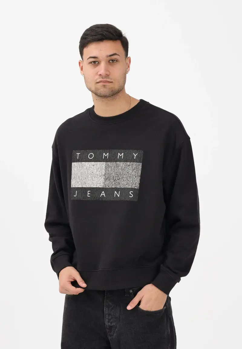 Felpa girocollo nera da uomo stile '90s con distintivo miniatura 2