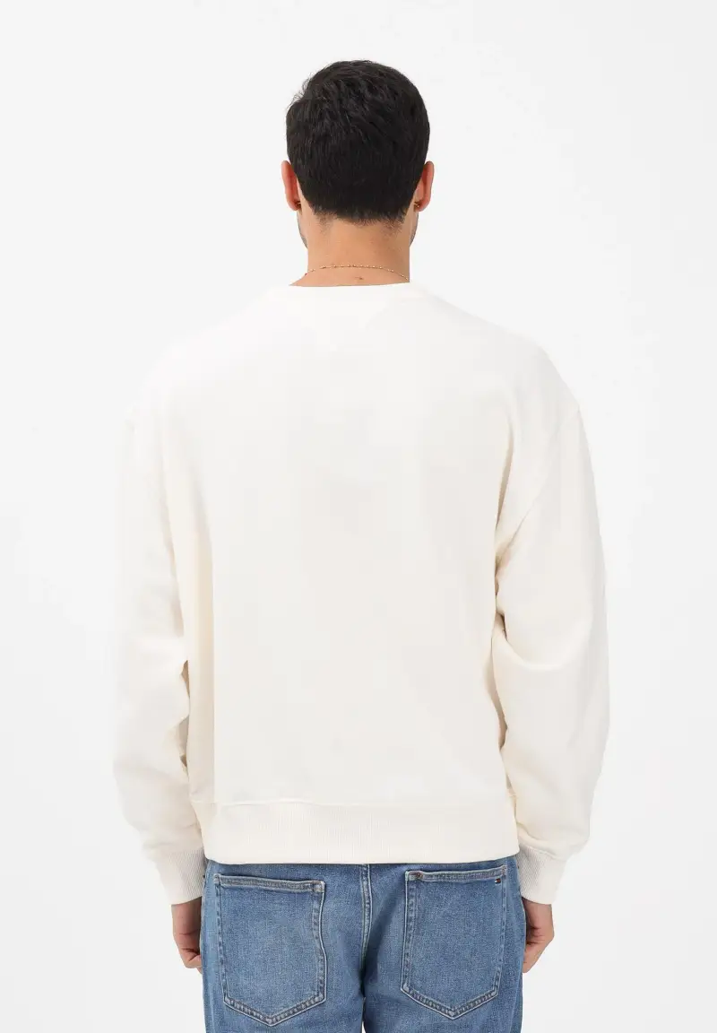 Felpa girocollo panna da uomo stile '90s con distintivo miniatura 3