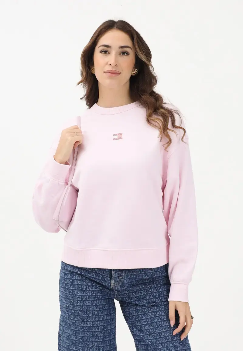 Felpa girocollo rosa da donna con logo miniatura 2