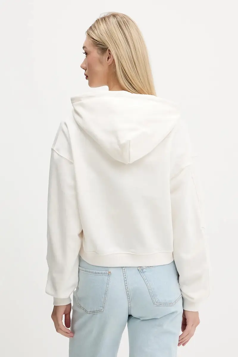 felpa in cotone donna colore beige con cappuccio con applicazione DW0DW21598 miniatura 3