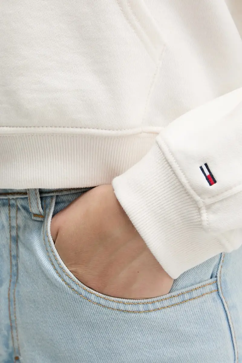 felpa in cotone donna colore beige con cappuccio con applicazione DW0DW21598 miniatura 5