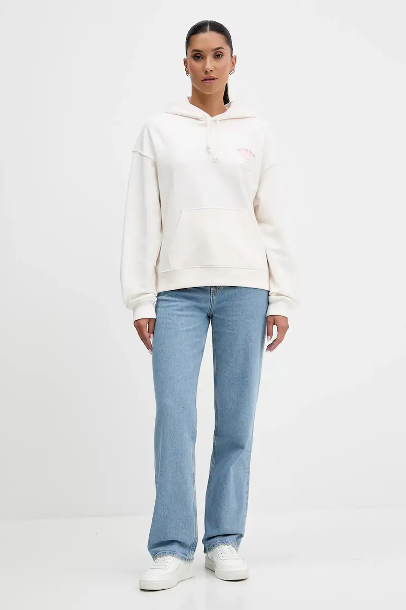 felpa in cotone donna colore beige con cappuccio DW0DW21785 miniatura 2