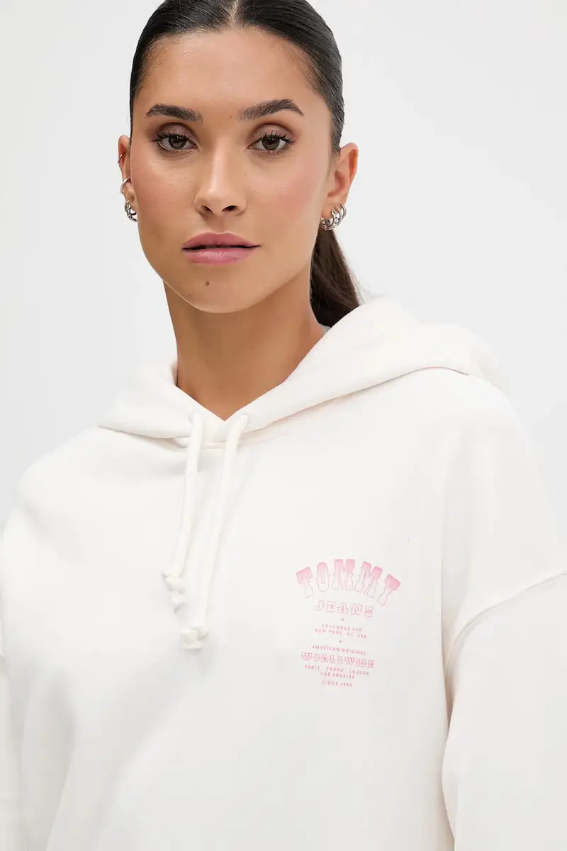 felpa in cotone donna colore beige con cappuccio DW0DW21785 miniatura 4