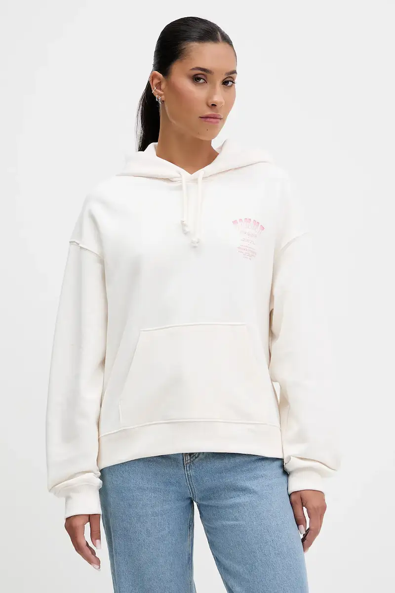 felpa in cotone donna colore beige con cappuccio DW0DW21785