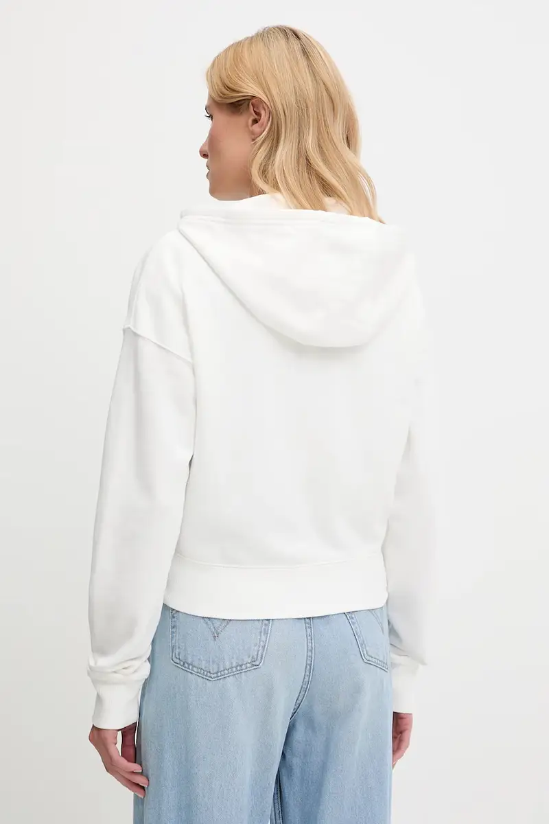 felpa in cotone donna colore bianco con cappuccio con applicazione DW0DW21147 miniatura 2