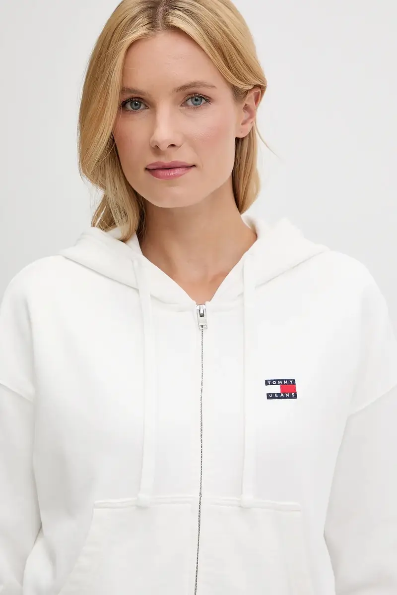 felpa in cotone donna colore bianco con cappuccio con applicazione DW0DW21147 miniatura 4